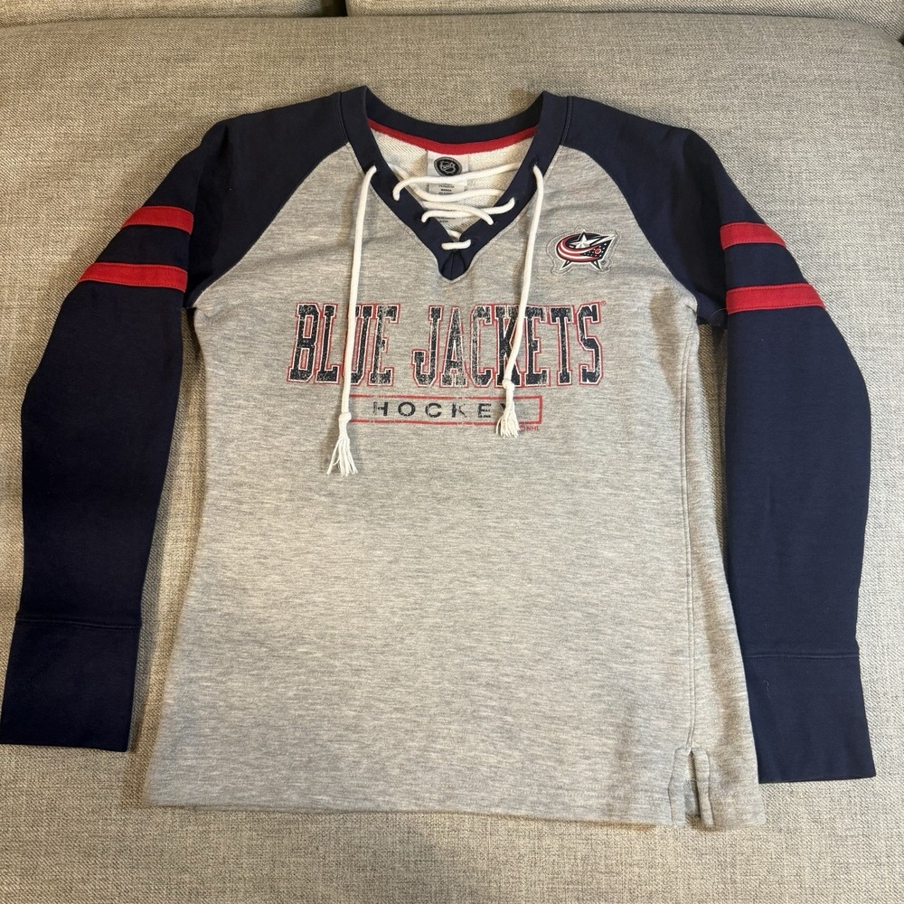 Columbus Blue Jackets Lace Up Hoodie Womens Small NHL Hockey Sweatshirt